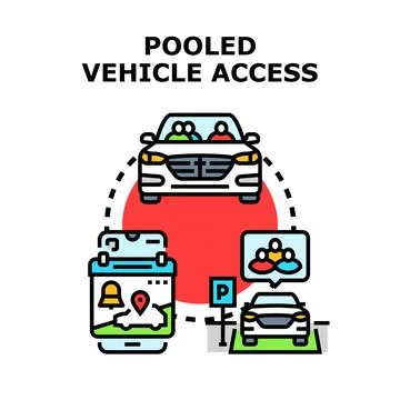 Pooled vehicle access sharing mobile app concept Stock Illustration