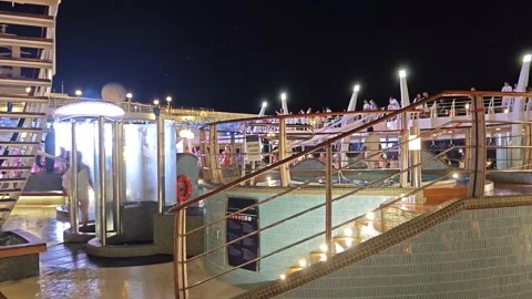 Pools at night on a cruise on the Brazilian coast Stock Footage