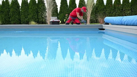 Poolside Composite Deck Installation Stock Footage 221566211