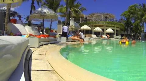 Poolside at Tropical Hotel Stock Footage 50446923