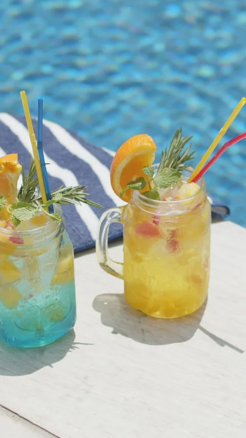 Poolside tropical juice Stock Footage 161922869