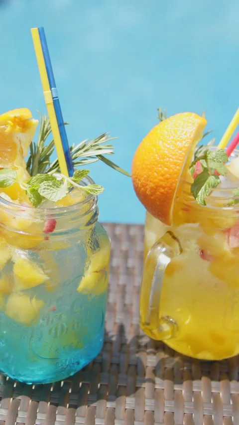 Poolside tropical juice Stock Footage 161922980
