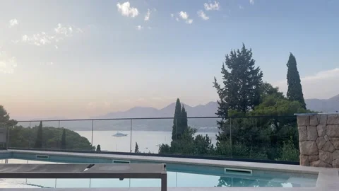 Poolside view across Cavtat bay Stock Footage 344391728