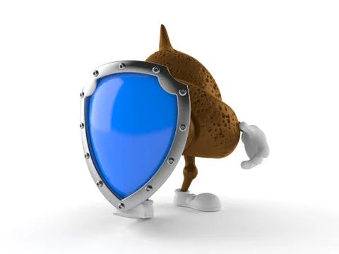 Poop character with protective shield Stock Illustration