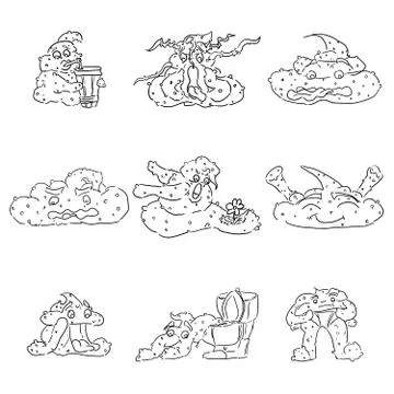 Poop characters doodle selection of funny monsters Illustrazione stock