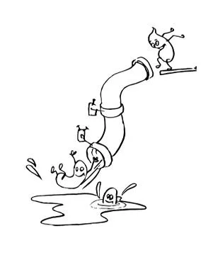 Poop having fun and sliding down a sewer pipe Stock Illustration