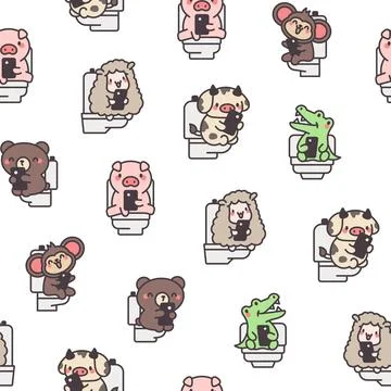 Pooping on toilet with phone. Seamless pattern. 스톡 일러스트