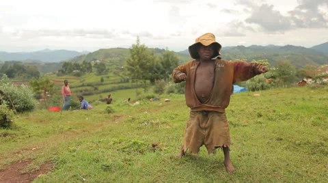 Poor African Boy from Batwa Tribe Doing Karate in Uganda, Africa Stock Footage 40912334