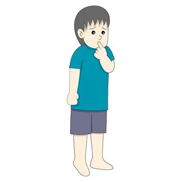 Poor boy was brooding sadly Stock Illustration