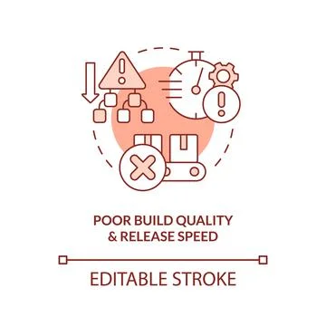 Poor build quality and output speed red concept icon Stock Illustration