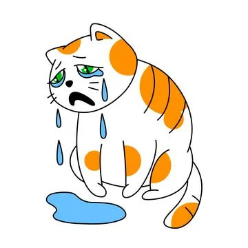 Poor cat is crying. Cartoon illustration of cute kitten pet. Stock Illustration