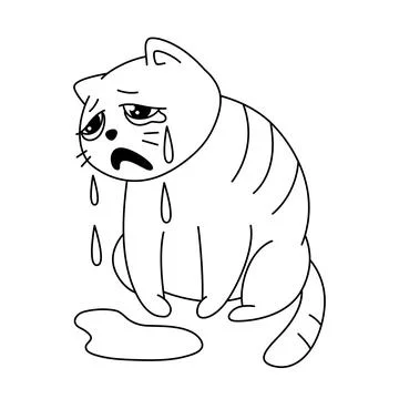 Poor cat is crying. Cartoon illustration of cute kitten pet. イラスト素材