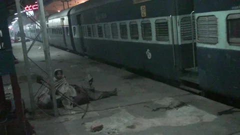 Poor Children On An Indian Railways Train Platform In India Stock Footage 159166868