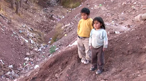 Poor children in slums in Peru Stock Footage 48718333