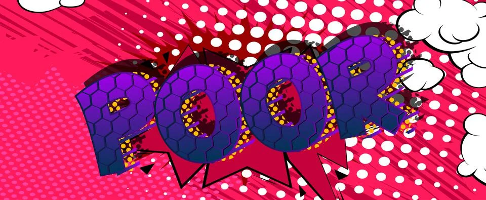 Poor. Comic book word text on abstract comics background. Retro pop art style Stock-Illustration