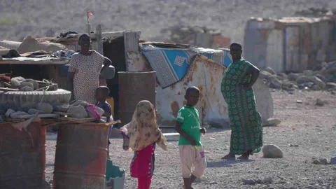 Poor Community Living in The Desert, Eastern Africa Stock Footage 144981554