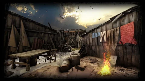 Poor cottage with birds Stock Footage 196478320