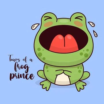 Poor crying frog. Funny cartoon animal kawaii character. Vector illustratio.. Stock Illustration