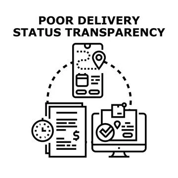 Poor delivery status transparency black icon concept Stock Illustration