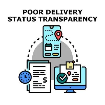 Poor delivery status transparency black icon concept Stock Illustration