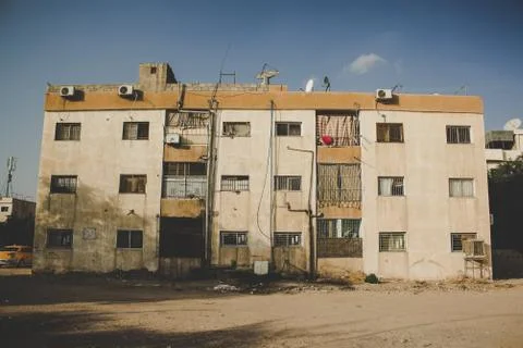 Poor dirty building ghetto slum city of Syrian Middle East dangerous war regi Stock Photos
