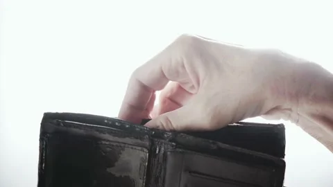 Poor Elderly Man Pulls One Dollar Out of an Old Wallet. Stock Footage 150787712