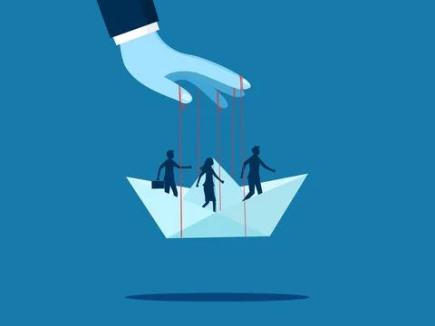 Poor ethics and morals of the organization. Businessman puppet on string Stock Illustration