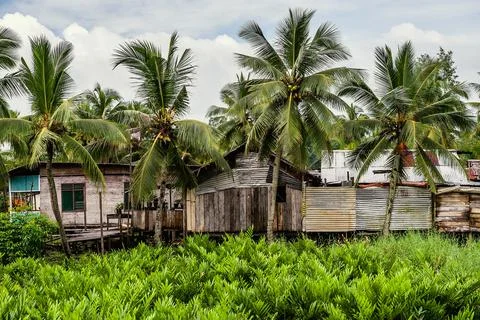 Poor huts of the natives,  indonesian poor house. Stock Photos
