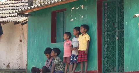 Poor Indian Children's watching Stock Footage 293139414