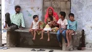 Poor Indian Family Sits On The Street In Pushkar. India Stock Footage