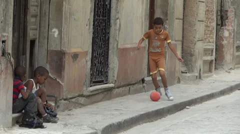 Poor Kid Play Ball Cuba Old Havana Stock Footage 10595619