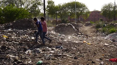 Poor kids in garbage area Stock Footage 62530242