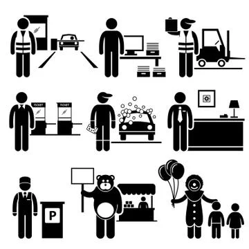 Poor Low Class Jobs Occupations Careers - Toll Booth Collector, Data Entry, Ware Stock Illustration