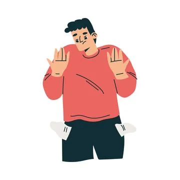 Poor Man Character with Empty Pockets Having No Money Vector Illustration Stock Illustration