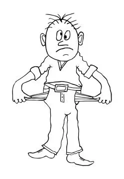 Poor man. Empty pockets . Cartoon character.  Vector illustration in flat des Stock Illustration