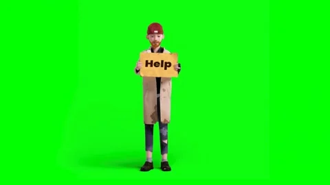 Poor Man Holding Help Poster Card Standing on Green Background Vidéo 314431519