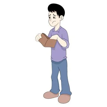 A poor man with a sad face because of an empty wallet lacks finances Stock Illustration