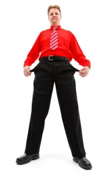 Poor man showing empty pocket 스톡 사진