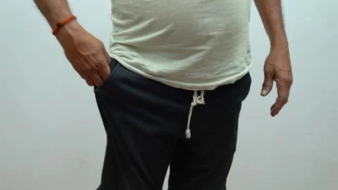 A poor man showing his empty pocket with no money 스톡 동영상 234881234