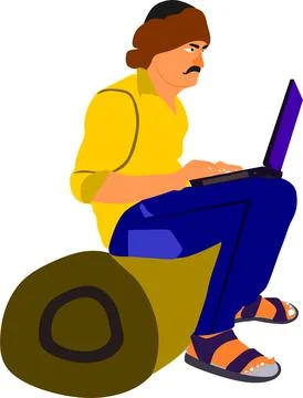 Poor people computer technology education art. Illustrazione stock