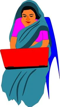 Poor people computer technology education art. Stock Illustration