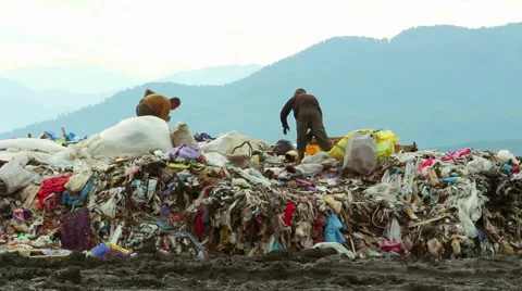 Poor people in Garbage dumping ground in Batumi, Georgia. Pollution concept Stock Footage 50637664