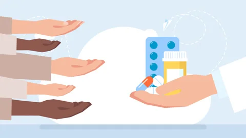 Poor people reach for pills, еablets, capsules, and medicines with their hands Stock Footage 259295568