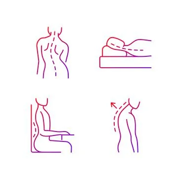Poor posture problems gradient linear vector icons set Stockillustratie