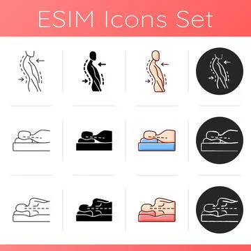 Poor posture problems icons set 스톡 일러스트