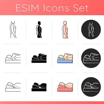 Poor posture problems icons set Illustrazione stock