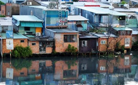 Poor riverside temporary home Stock Photos