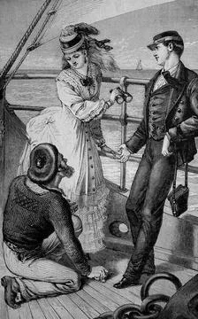 Poor sailor has surprised a couple of distinguished society in a flirtation and Ilustração Stock