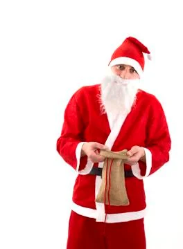 Poor Santa Claus with empty bag Stock Photos