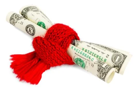 Poor state of finances. Dollar and red scarf Foto stock